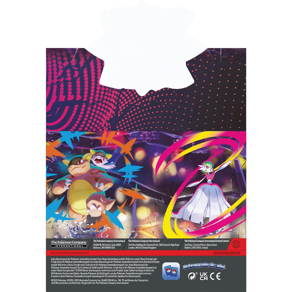 Pokémon Mega-Helden Mini-Tin Display Rückseite mit Kangama und Guardevoir Motiv – Sammelkartenspiel Herbst Edition DE