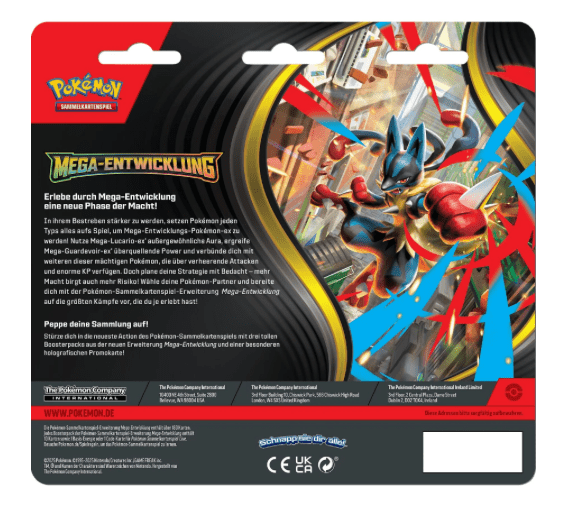 Pokémon Mega-Entwicklung 3-Pack Blister sortiert – Zufallsauswahl mit Promo-Karte Enton oder Entoron, jeweils mit 3 Boosterpacks – Sammelkartenspiel DE“