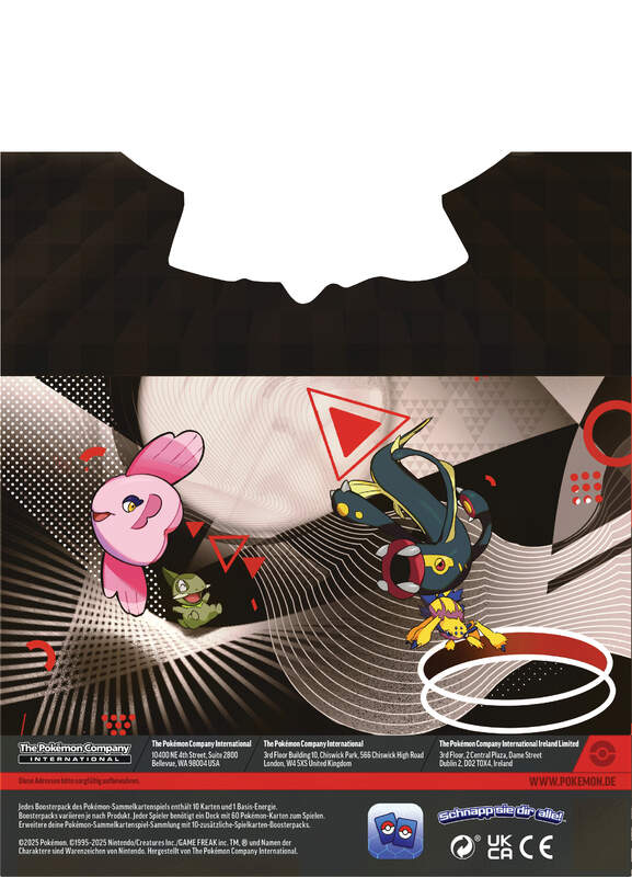Rückseite des Pokémon Sammelkarten Karmesin & Purpur KP10.5 Mini-Tin Displays mit grafischem Design und Pokémon-Motiven.