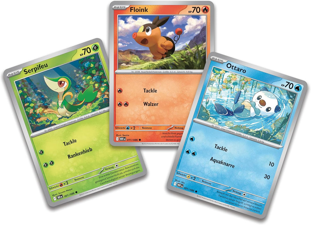 Holografische Pokémon Karten Serpifeu, Floink und Ottaro
