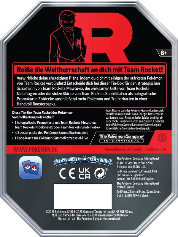 Pokémon Tin Box 123 mit Mewtu-ex Holograf Karte und 4 Boosterpacks