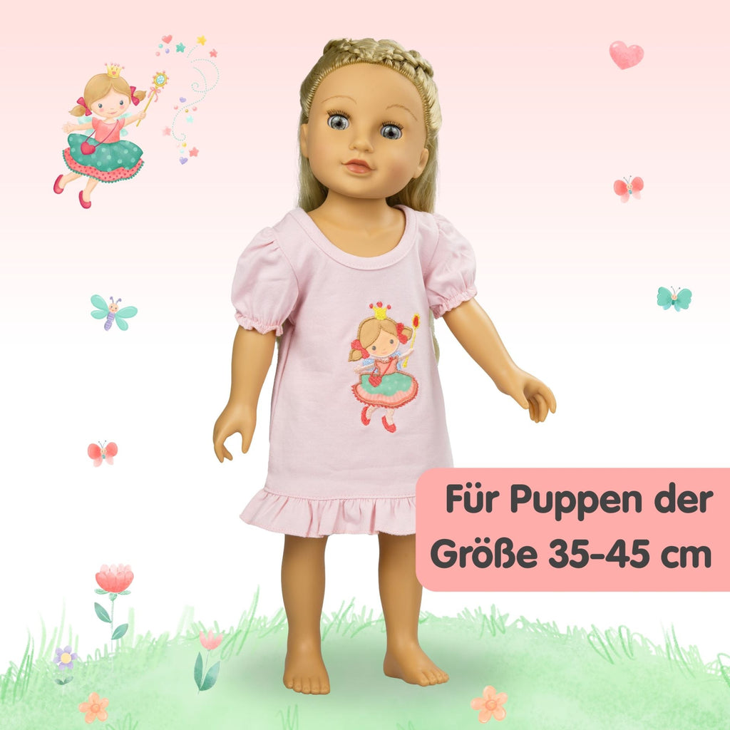 Puppen-Nachthemd weich mit Stickerei Prinzessin Emily