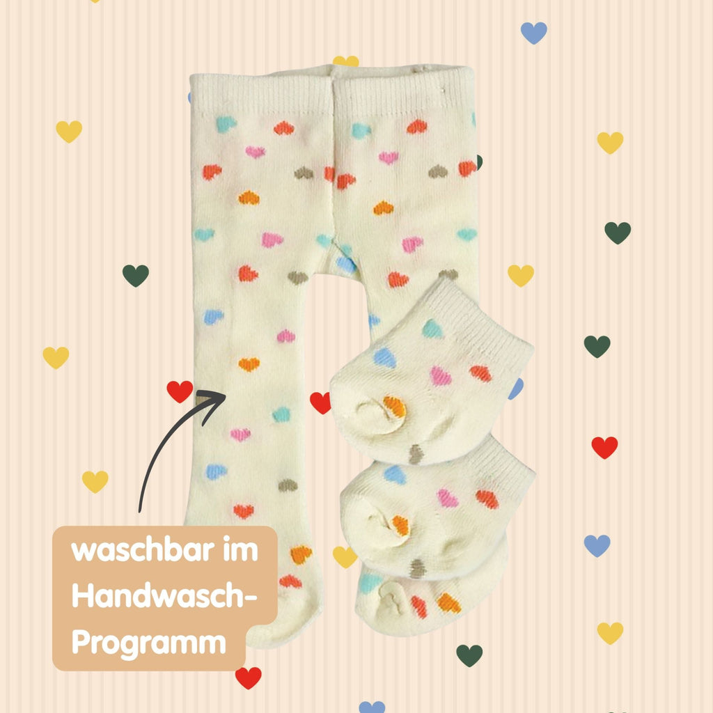Puppen-Strumpfhose Herz-Konfetti elastisch für leichtes Anziehen