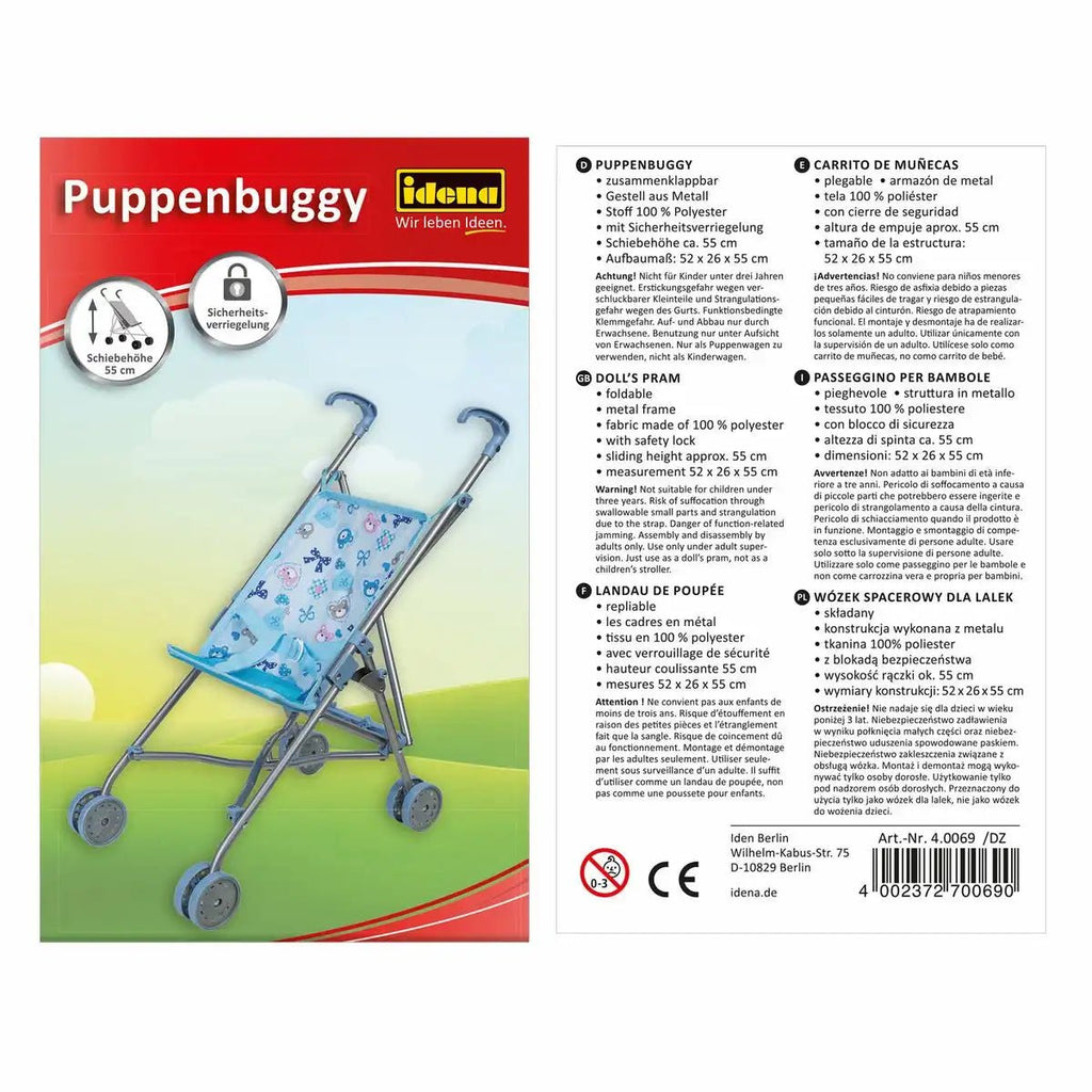 Idena Puppenwagen Buggy blau klappbar ab 3 Jahren
