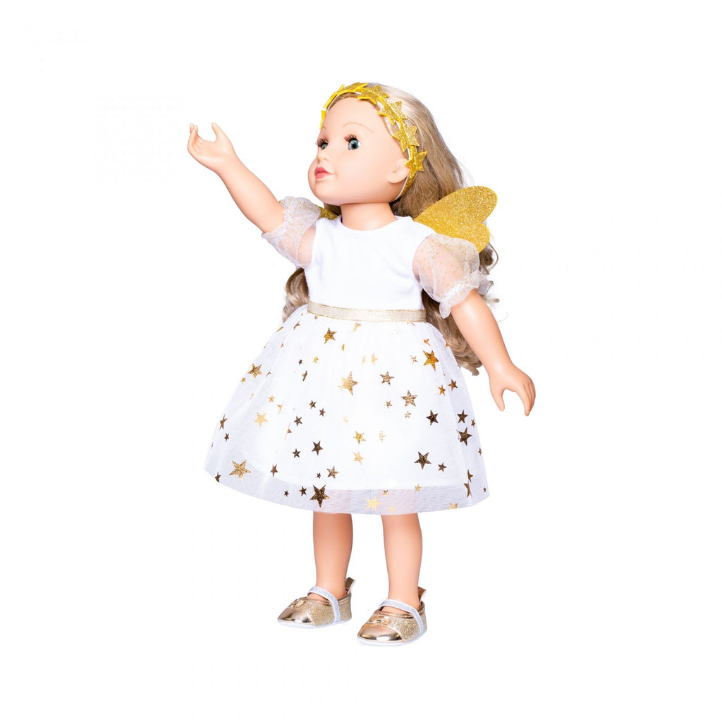 Puppenkleid mit goldenen Sternen und glitzerndem Haarband für Kinder
