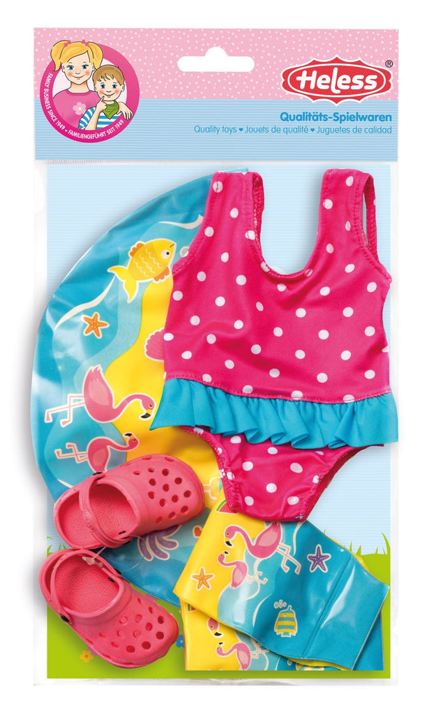 Puppenkleidung - Schwimmset mit Badeanzug und Clogs Gr. 35 - 45cm - Heless
