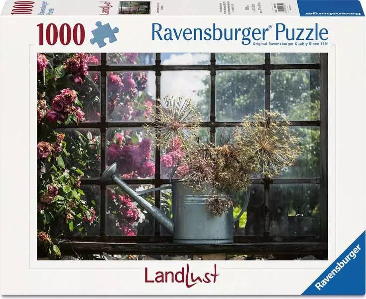 Puzzle 1000 Teile Allium Trockenblume in Gießkanne Motiv
