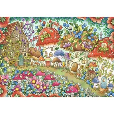 Puzzle 1000 Teile - Niedliche Pilzhäuschen in der Blumenwiese - Ravensburger