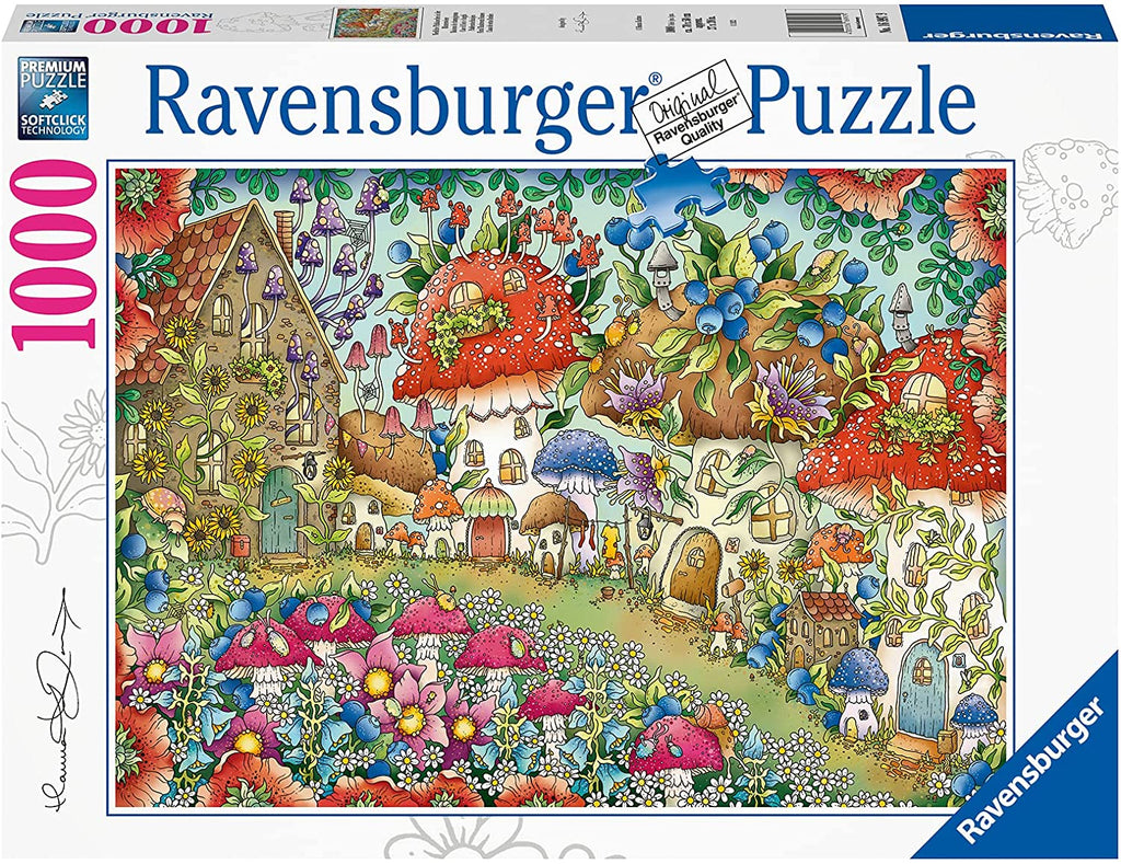 Puzzle 1000 Teile - Niedliche Pilzhäuschen in der Blumenwiese - Ravensburger