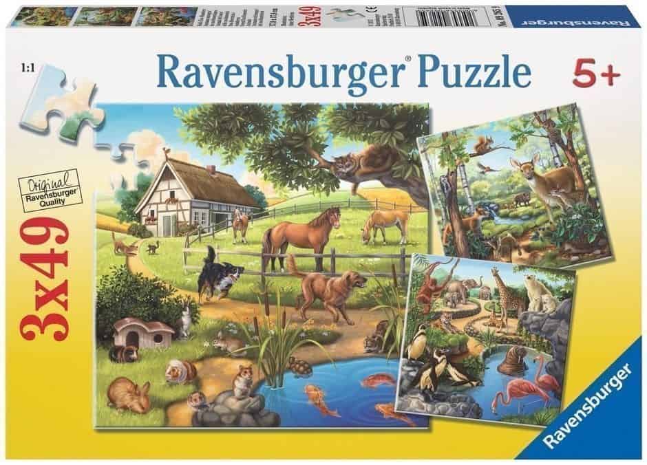 Puzzle 3x49 - Wald/Zoo/Haustiere   - Ravensburger