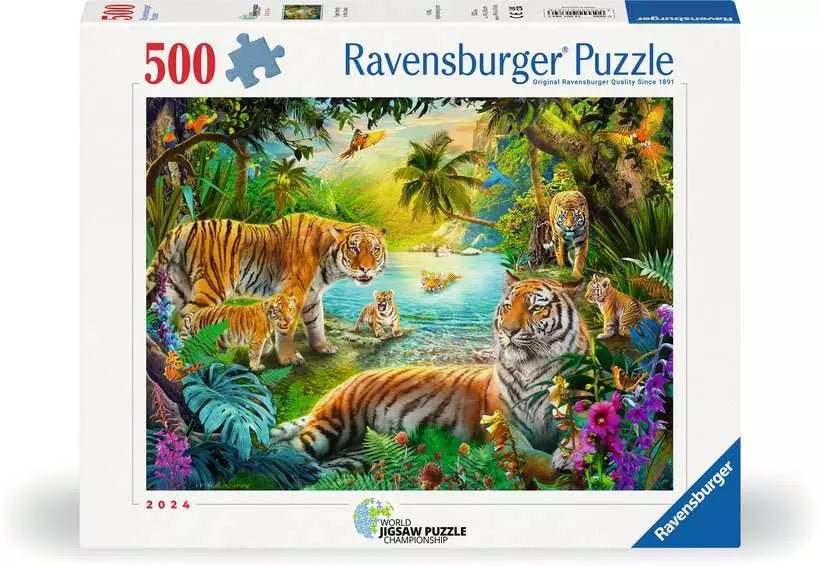Puzzle 500 Teile Tigerfamilie in tropischer Oase Ravensburger
