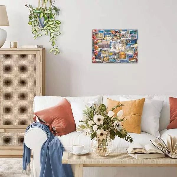 Puzzle 500 Teile Weltkarte und Symbole Pinnwand Motiv
