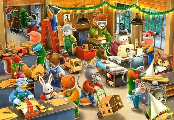 Detailaufnahme Weihnachtswerkstatt Puzzle – Tiere basteln Geschenke
