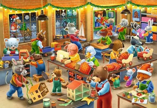 Weihnachtswerkstatt mit Bären, Hasen und Füchsen – Ravensburger Puzzle
