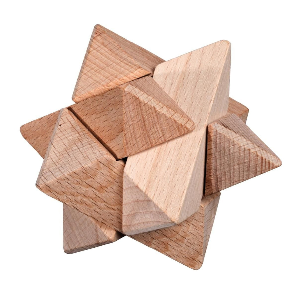 Puzzleset aus Buche mit 4 Knobelspielen in Geschenkbox, Denkspielset