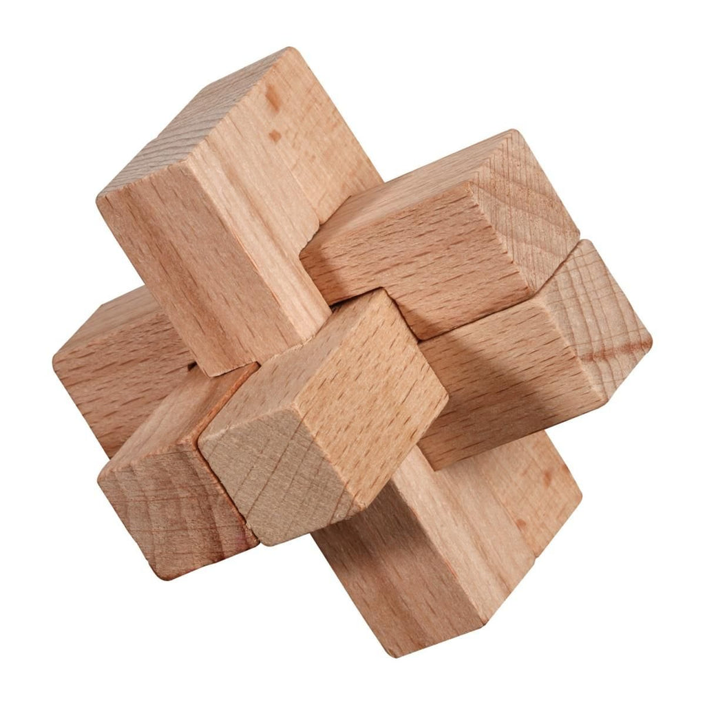Puzzleset aus Buche mit 4 Knobelspielen in Geschenkbox, Denkspielset