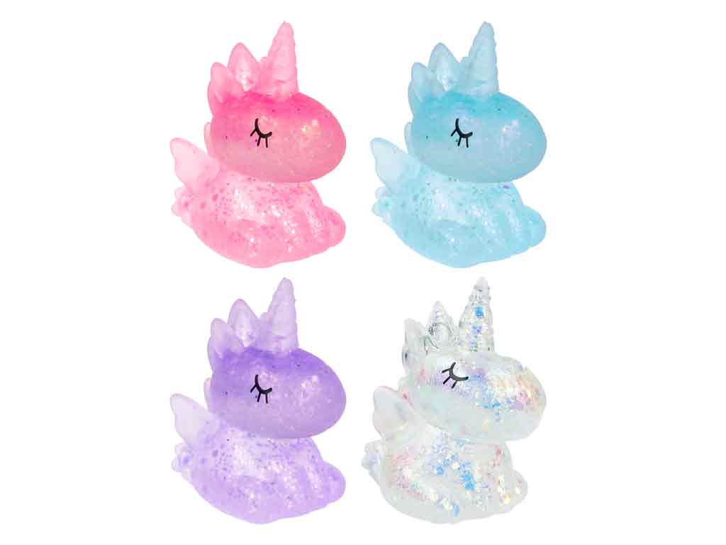Glitzernde Quetschfigur Einhorn aus weichem TPR-Material zum Knautschen und Stressabbau für Kinder
