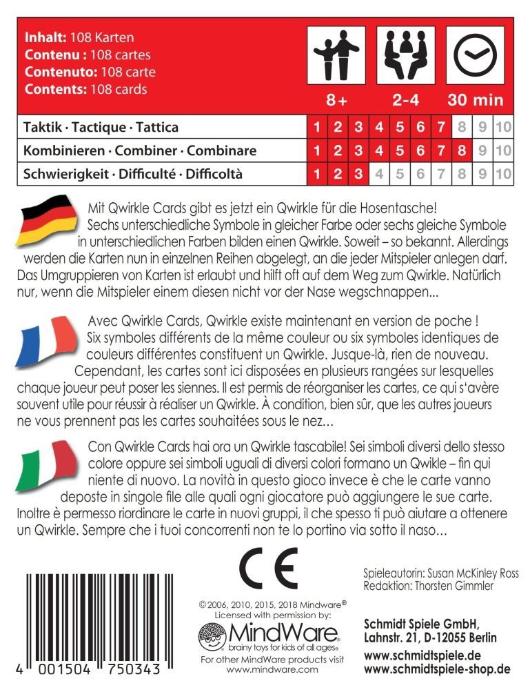 Qwirkle Cards Kartenspiel mit Symbolkarten für 2 bis 4 Spieler