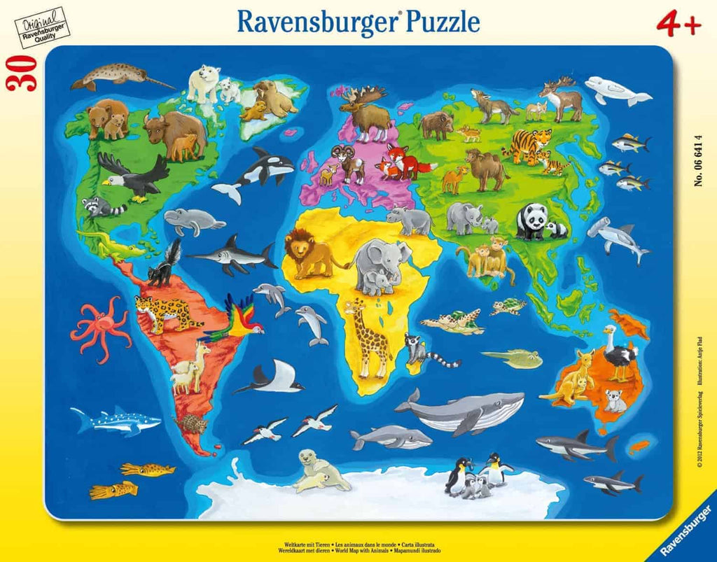 Rahmenpuzzle - Weltkarte mit Tieren - Ravensburger