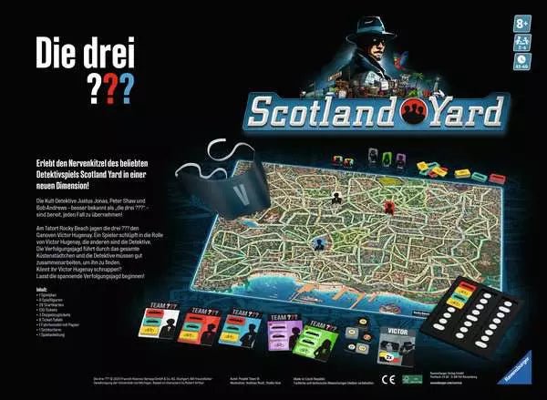 Verpackung und Übersicht des Spielplans mit Bewegungsrouten und Symbolen
