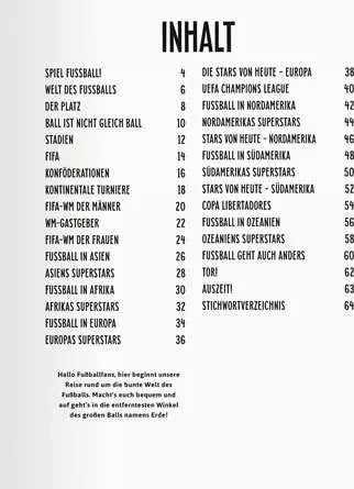 Ravensburger Fußballatlas Buchcover – Ein Kick rund um die Fußballwelt ab 7 Jahren Inhaltsverzeichnis