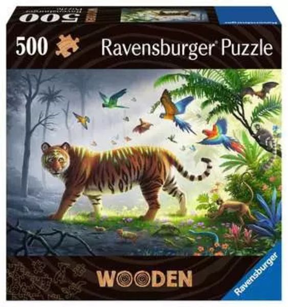 Ravensburger - Wooden, Tiger im Dschungel, Holz - Puzzle inkl. 40 Whimsies, 500 Teile - Ravensburger