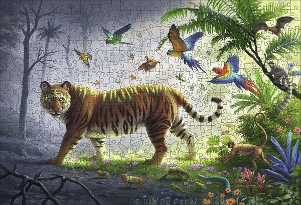 Ravensburger - Wooden, Tiger im Dschungel, Holz - Puzzle inkl. 40 Whimsies, 500 Teile - Ravensburger