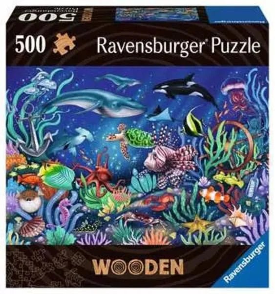 Ravensburger - Wooden, Unten im Meer, Holz - Puzzle inkl. 40 Whimsies, 500 Teile - Ravensburger