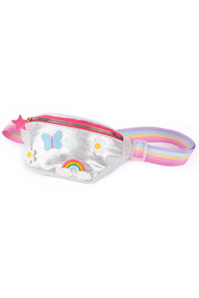 Kinder Bauchtasche Silber mit Regenbogen und Schmetterling