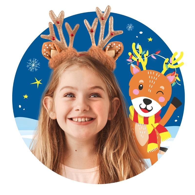 Weihnachts Haarreif Rentierdesign in zwei Farbvarianten mit Plüschapplikationen
