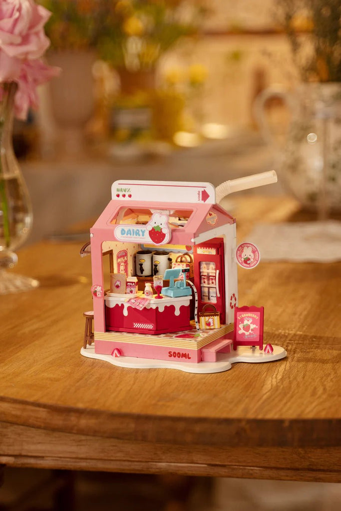 Strawberry Milk Box ROKR DIY Milchladen rosa Kunststoffbausatz
