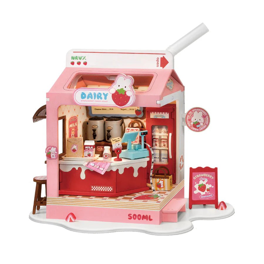DS034 Strawberry Milk Box ROKR rosa Miniaturhaus Kunststoff
