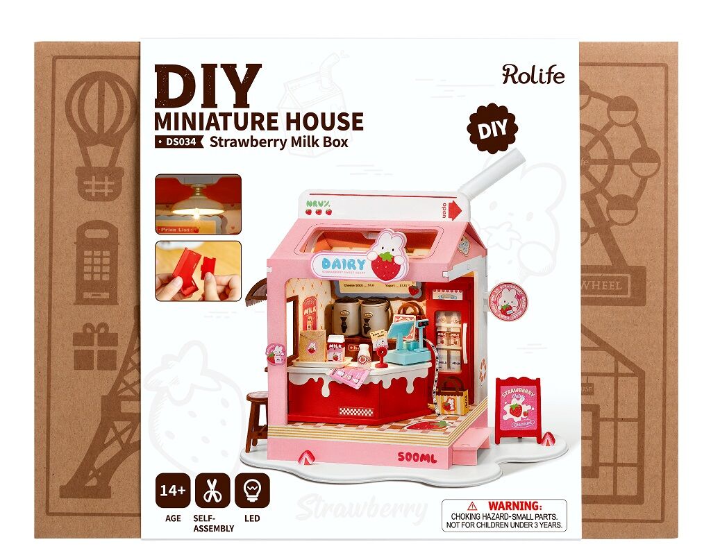 ROKR Miniatur Milchladen DS034 Bastelset mit Licht und Theke
