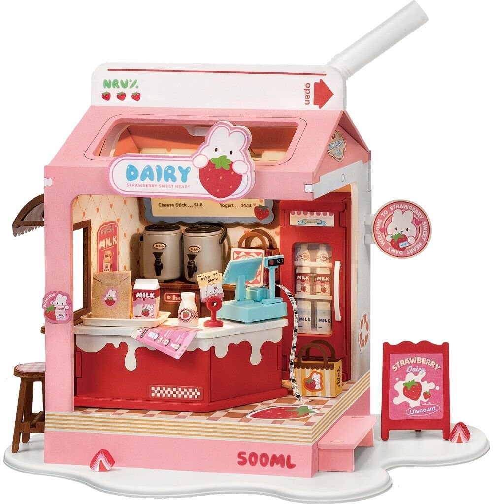 ROKR Strawberry Milk Box DS034 Miniatur Milchladen Bastelset mit LED

