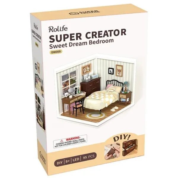 ROKR Holz-Miniaturhaus Schlafzimmer mit Beleuchtung DW009
