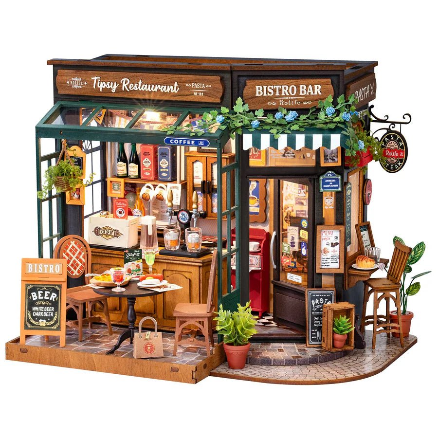 ROKR Tipsy Restaurant DG167 Holzbausatz Miniatur Bistro mit Licht
