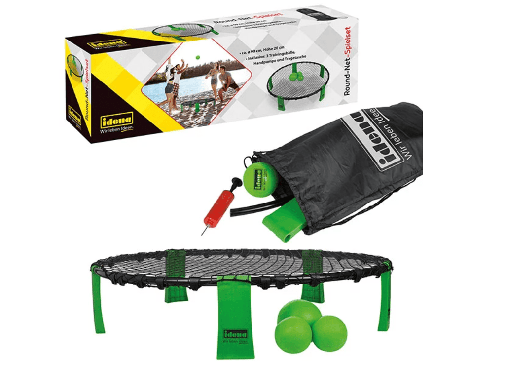 Idena Round-Net-Spielset aufgebaut Ø 90 cm mit Bällen und Tasche