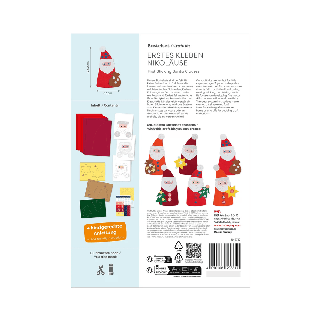 Rückseite des HABA Bastelsets Erstes Kleben Nikoläuse mit Bastelinhalten