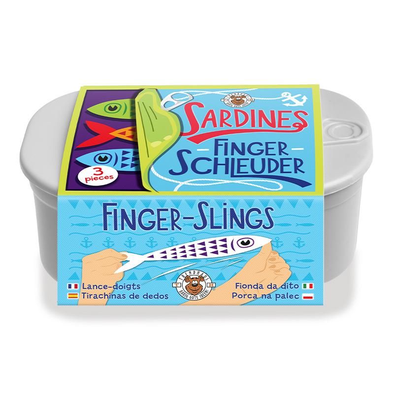 Trendhaus Sardinen Fingerschleuder 3er-Set – lustiges Gummispielzeug
