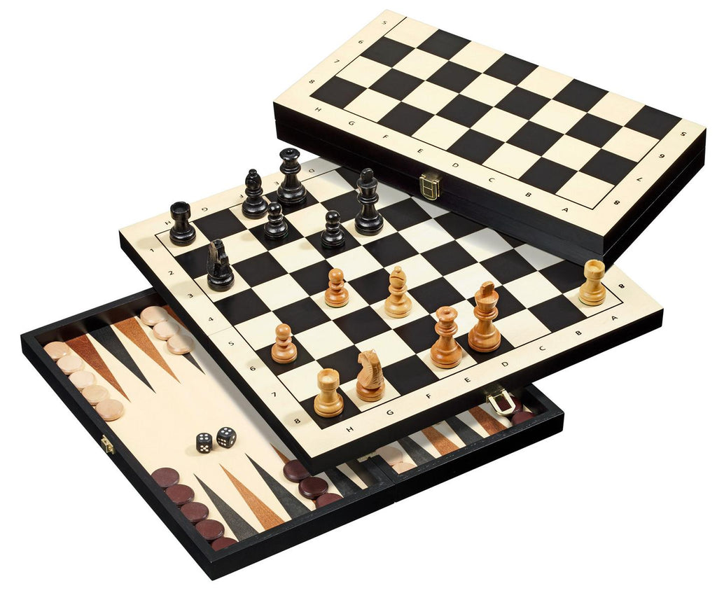 Reise-Schach Backgammon Dame Set mit Holzbrett, Figuren & Spielsteinen