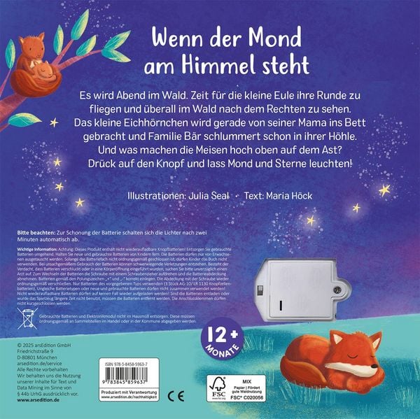 Pappbuch für Kleinkinder mit LED-Lichtern zum Einschlafen

