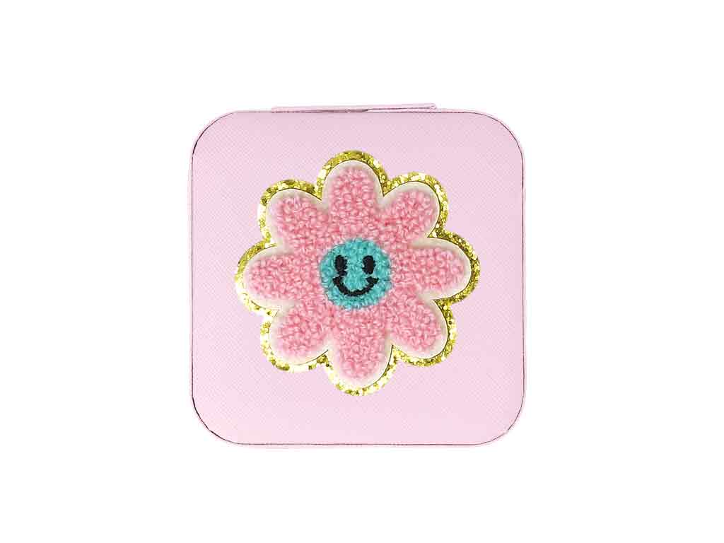 Schmuckbox Blume rosa Glitzer‑Frottee‑Patch bb Klostermann