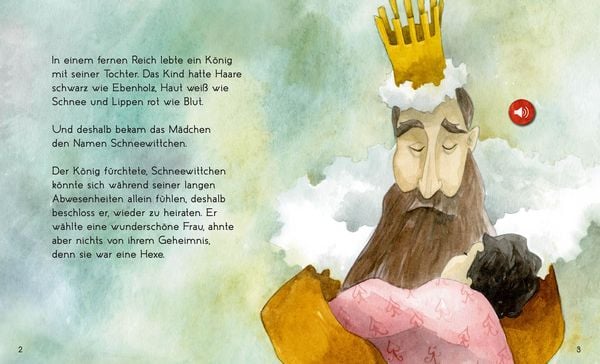 Kinder hören Schneewittchen Geschichte mit Vorlesefunktion
