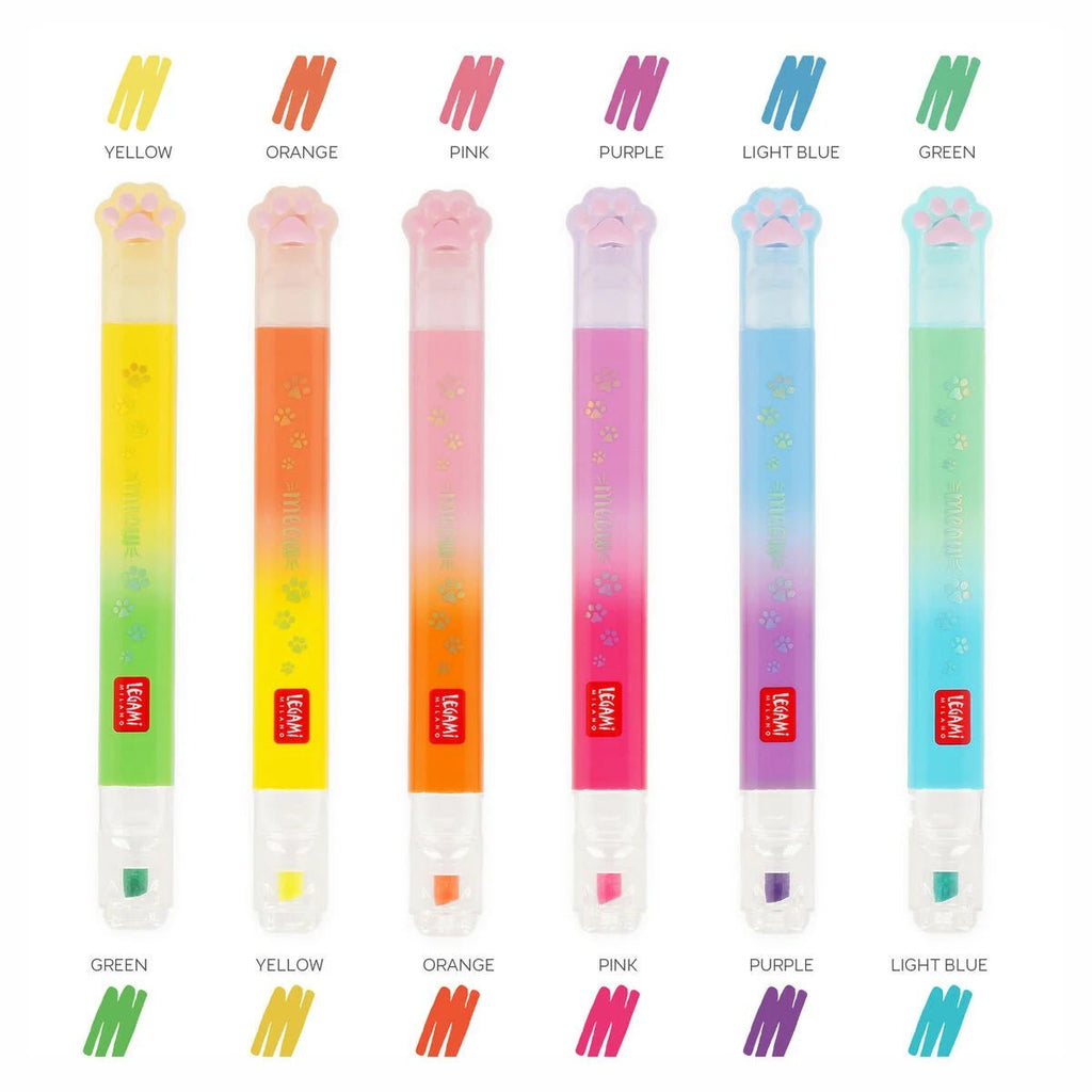Textmarker mit Doppelspitze Meow Set 6 Pastell Neon Katzenpfote
