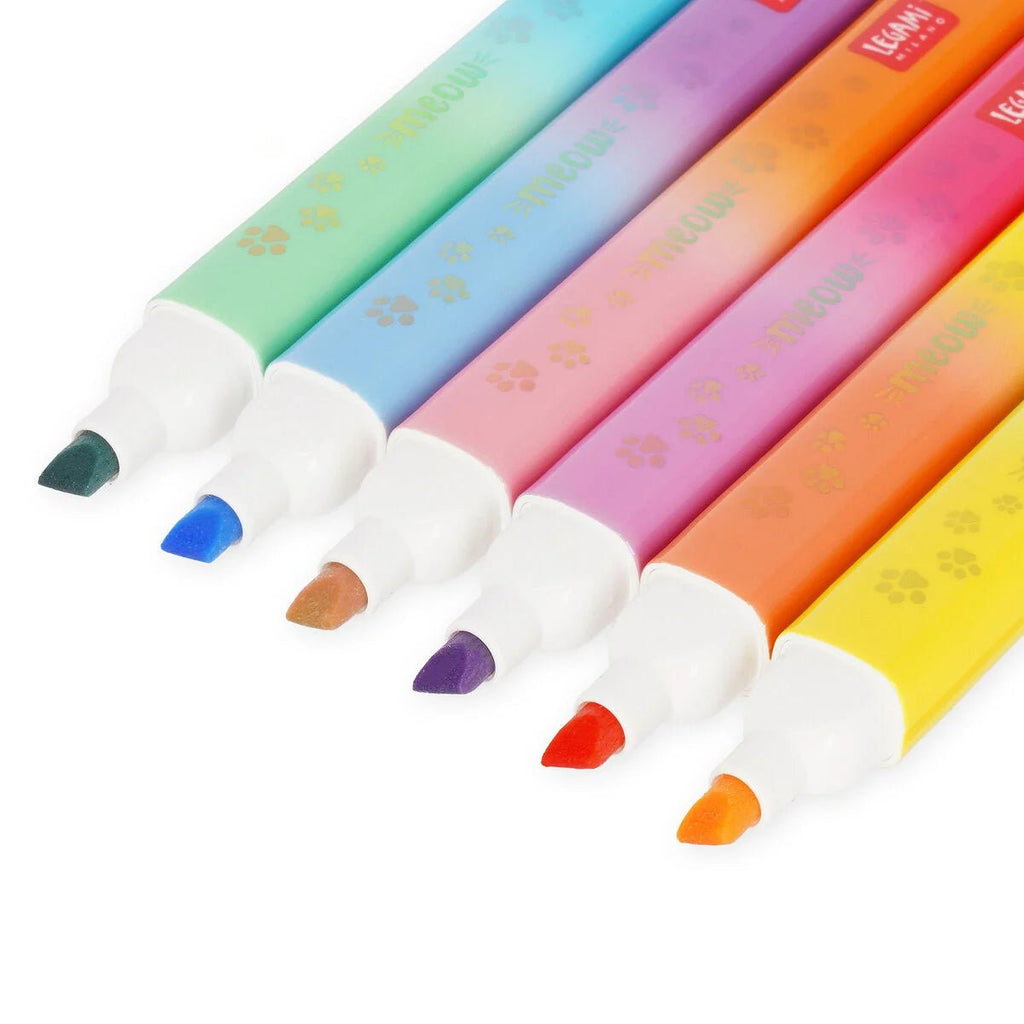 Pastell Neon Marker Meow Set 6 Katzenmotiv Notizbuchhilfe