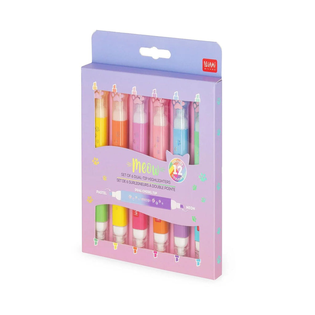 Meow Doppelkeil Textmarker Set Pastell Neon LEGAMI für Notizen