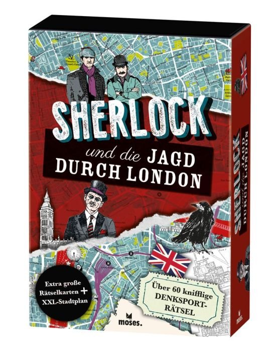 Sherlock Rätselspiel mit Stadtplan und 64 Knobelaufgaben für Erwachsene