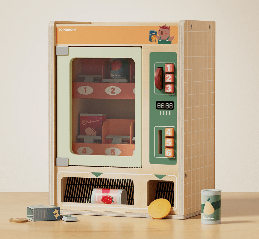 Kinder Verkaufsautomat mit Spielgeld & Snack-Nachbildungen