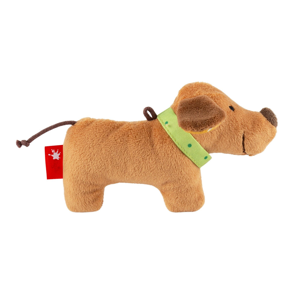 Greifling Hund Dackel mit Rassel & Schlaufe – Babyspielzeug ab 3 Monaten
