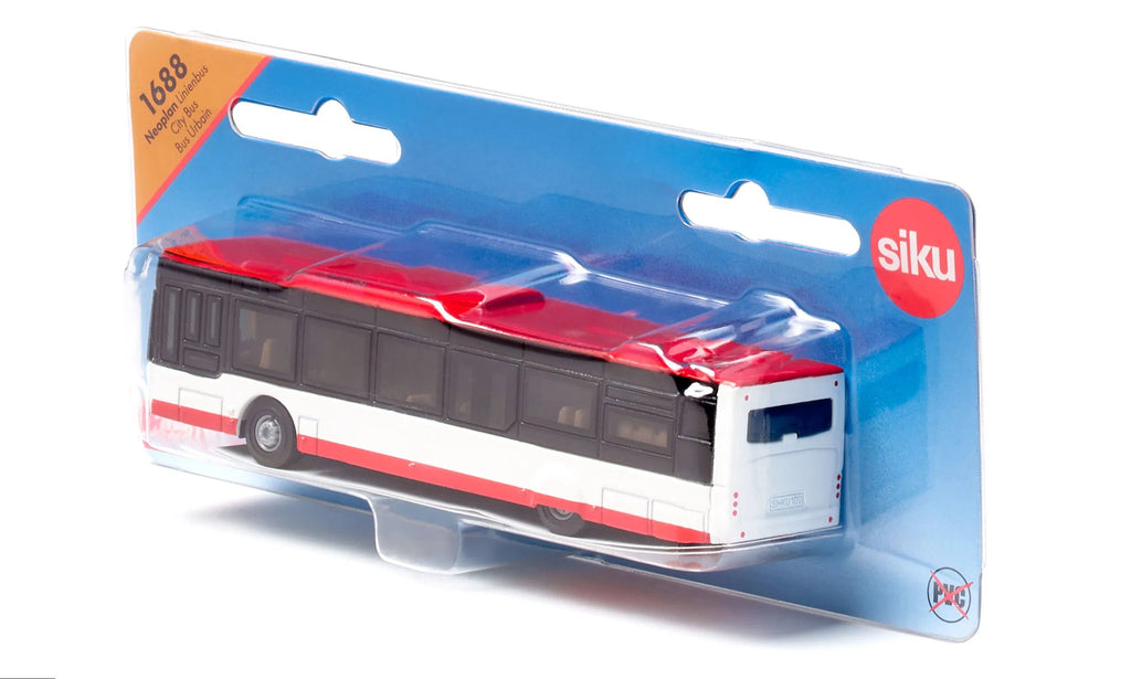 Neoplan Linienbus Modell 137x34x30 mm auf weißem Hintergrund
